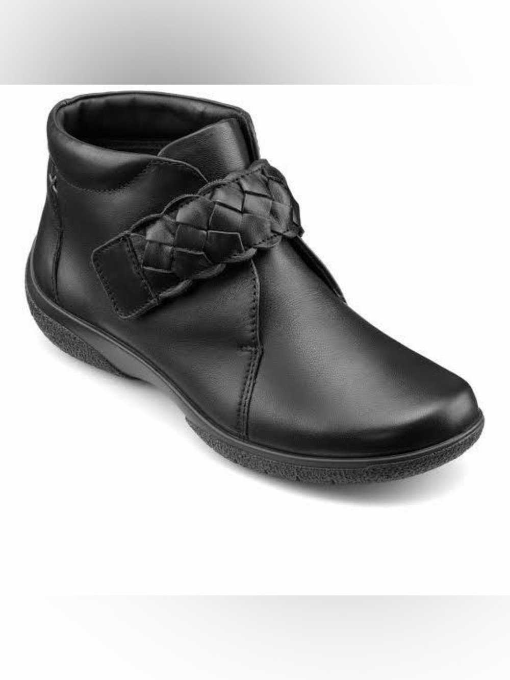 Hotter Black Leather Daydream Braided Strap Ankle Boots, Women's 8 Wide